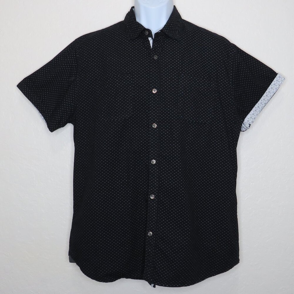 PD&C* Men's Short Sleeve Button Down Curved Hem Double Chest Pocket Shirt~ Large